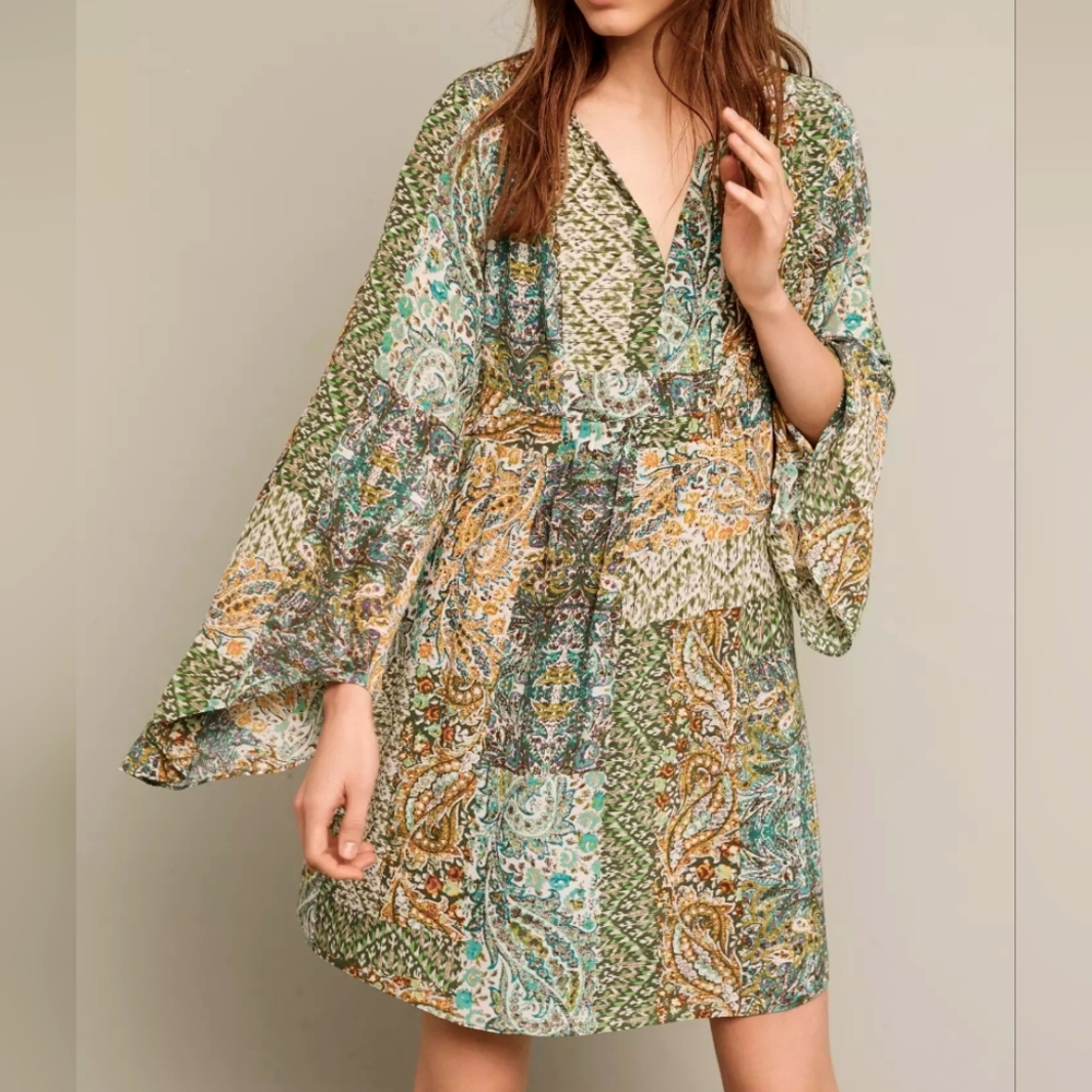 ANTHROPOLOGIE + FLOREAT Amelie Silk Kimono Dress, size 2